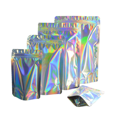 acheter Impression personnalisée Holographique Stand Up Pouch Mylar sac fermeture à glissière Un côté propre pour la nourriture online manufacture