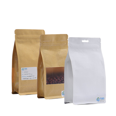 acheter sacs de café de fond plat Papier d'emballage de sacs de café de papier d'emballage de blanc de 250G Doypack avec la fenêtre online manufacture