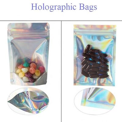 acheter 0.5OZ Holographique Stand Up Pouch Fermeture à glissière en argent online manufacture