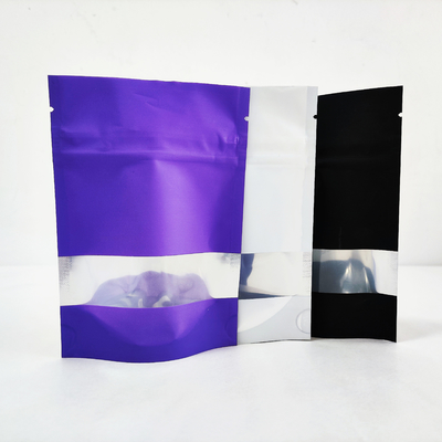 Fermeture à glissière en papier d'aluminium Fermeture à glissière violette mat Poche debout Fermeture à glissière Sacs Mylar biodégradables