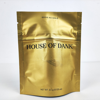 Matt Golden Mylar Stand Up Poches Touche douce Fermeture éclair Mylar herbe sacs 3,5g