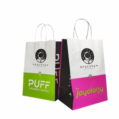 Sacs à provisions de fond plat Papier d'emballage avec des poignées pour l'mauvaise herbe de empaquetage Gummies