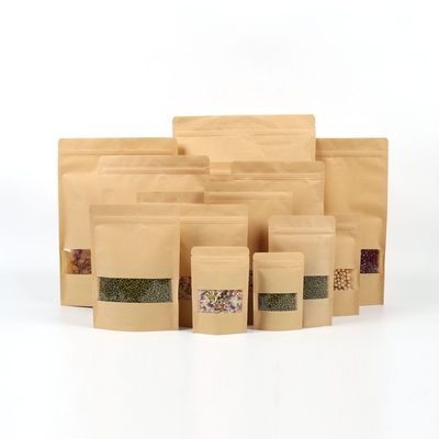 Des sacs bio-dégradables Kraft Eco Stand Up Bags 90mico avec fenêtre