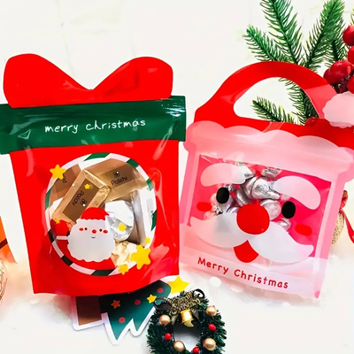 Sacs Mylar en plastique de forme personnalisée, sac d'emballage cadeau de Noël avec fermeture à glissière