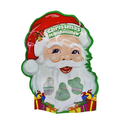 Sac Mylar en plastique en forme spéciale avec fermeture à glissière, sac d'emballage de Noël personnalisé