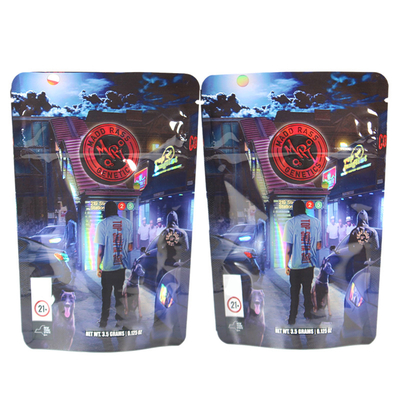 Logo personnalisé Foil d'aluminium Poche debout Fermeture à glissière Poche holographique ré-fermable
