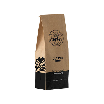 Papier kraft imprimé biodégradable en PLA sac à fond plat sac debout avec soupape de fermeture à glissière