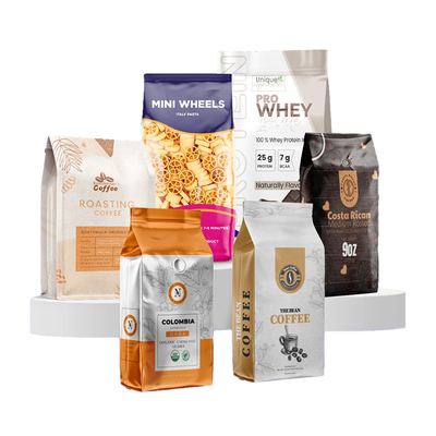 Sacs de papier artisanal personnalisés Stand Up Pouch Sac d'emballage de café Mat Finition de fond plat Sacs pour grains de café