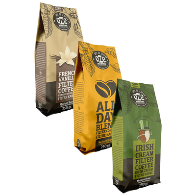 Sac d'emballage de grains de café personnalisé 250g 500g 1kg Sac côté Gueest avec soupape