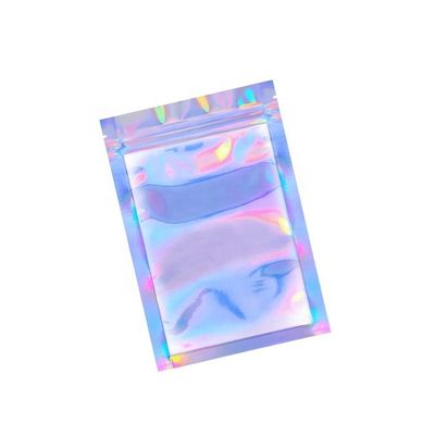 Poches en papier d'argent en PE transparente avec fermeture à glissière holographique de qualité alimentaire